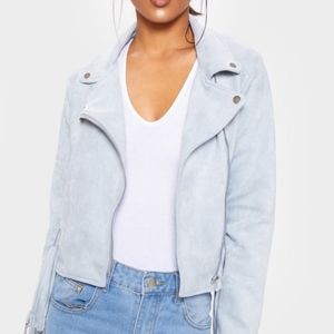 Light Blue Moto Faux Suede Jacket